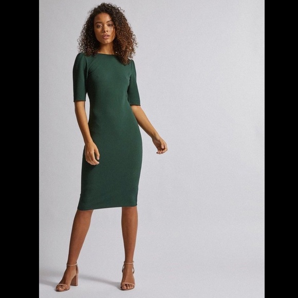 GREEN TEXTURED BODYCON DRESS - - Picture 1 of 4